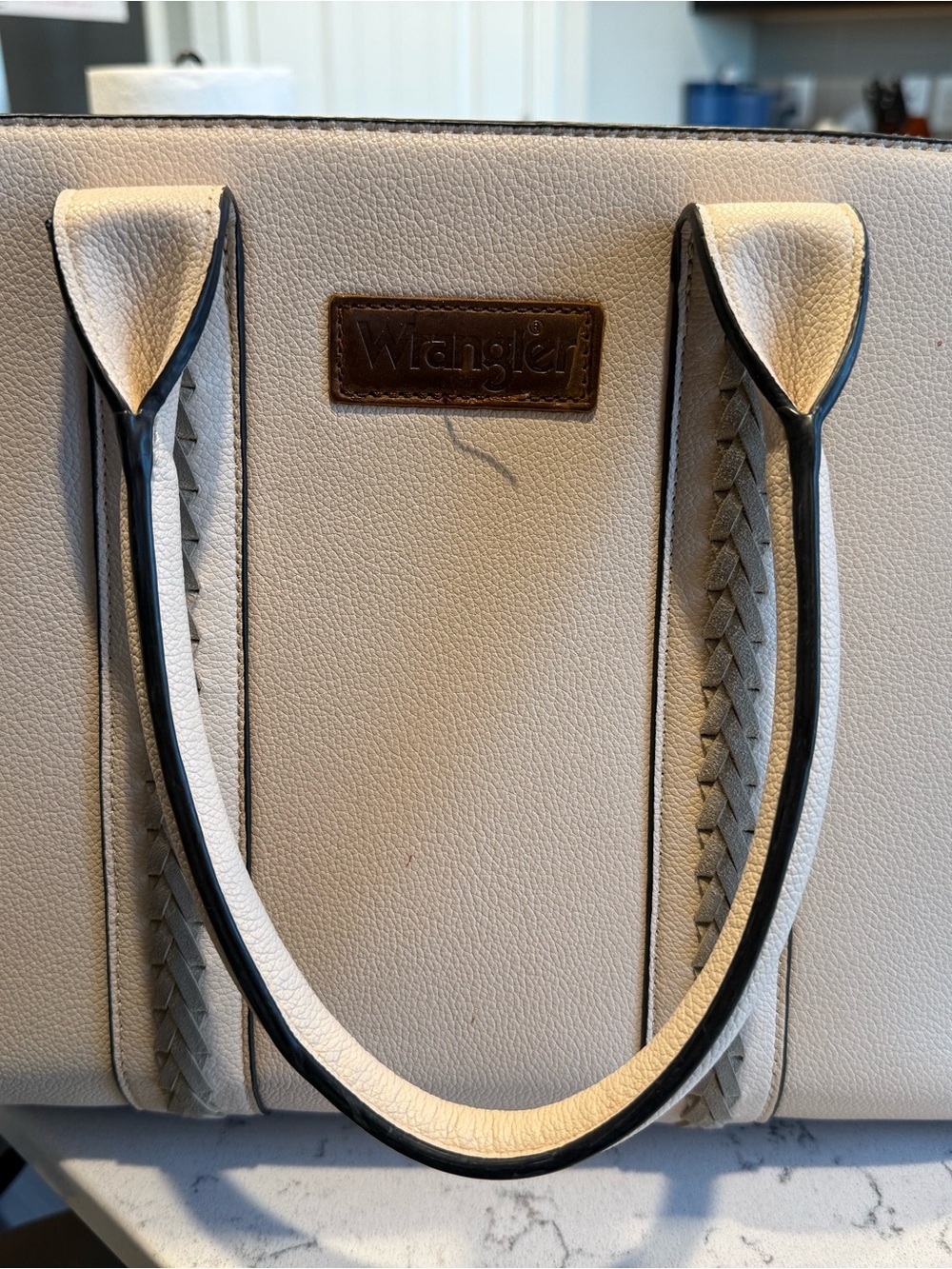 Wrangler Cream Tote with Braided Handle Accents
